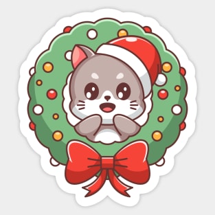 Cute cats with a christmas wreath for winter Sticker